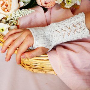 Handknitted White Lace Fingerless Gloves